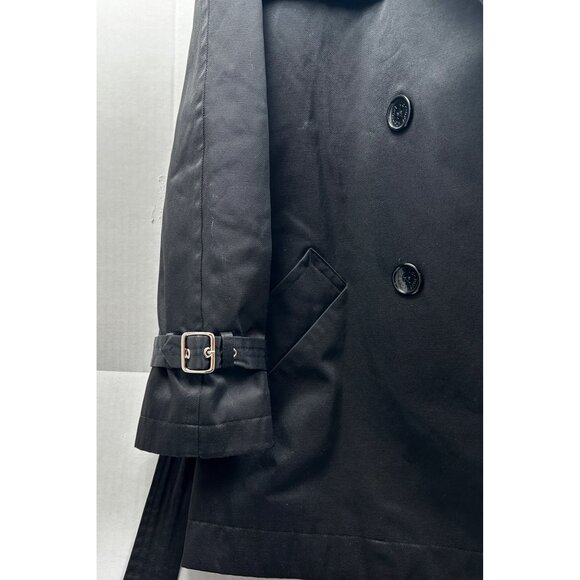 Context Trench Coat Womens M Belted Double Breasted Floral Lining Blk Retro Chic - Picture 8 of 13